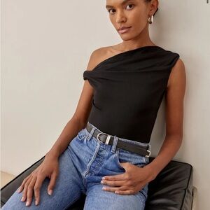 Reformation Cello Knit Top - Black Off the Shoulder